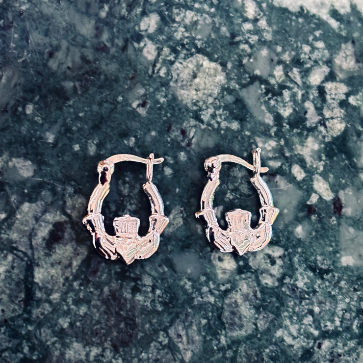 Sterling Silver Claddagh Hoops (small size)