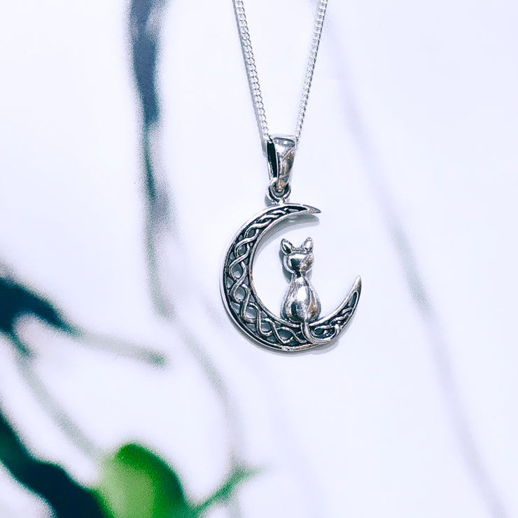 Sterling Silver Celtic Moon Cat
