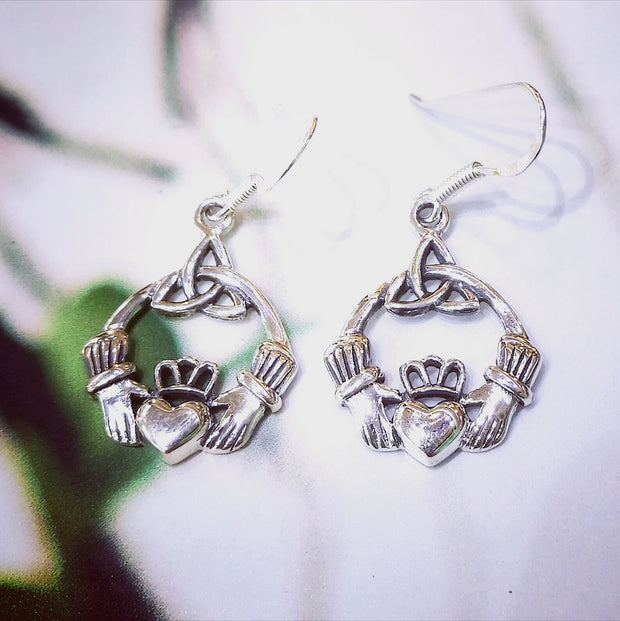 Sterling Silver Claddagh Earrings with Trinity Knot