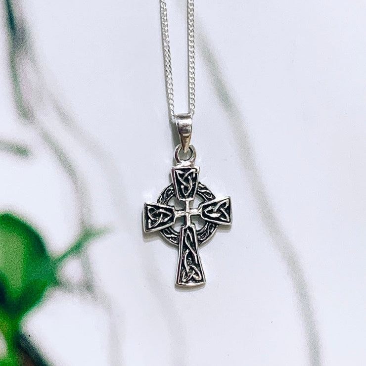 celtic cross with trinity knot detail
