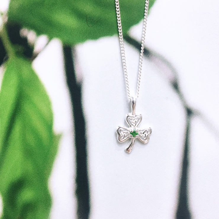 Sterling Silver Green Zirconia Shamrock Trinity Pendant