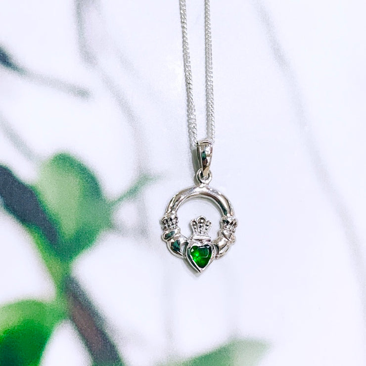 Sterling Silver Claddagh with Green CZ Heart