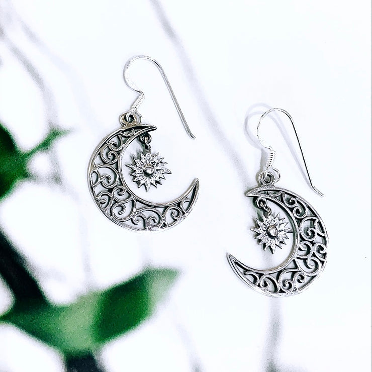 Sterling Silver Sun & Moon Earrings