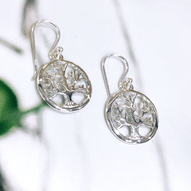Sterling Silver Tree of Life in Circle Earrings