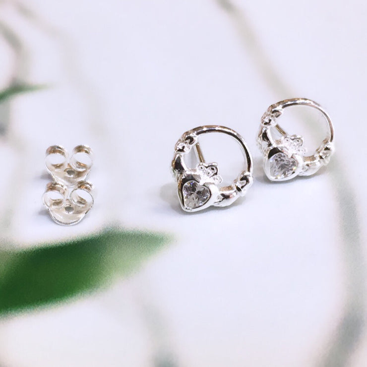 April (Diamond Zircon) Birthstone Claddagh Studs