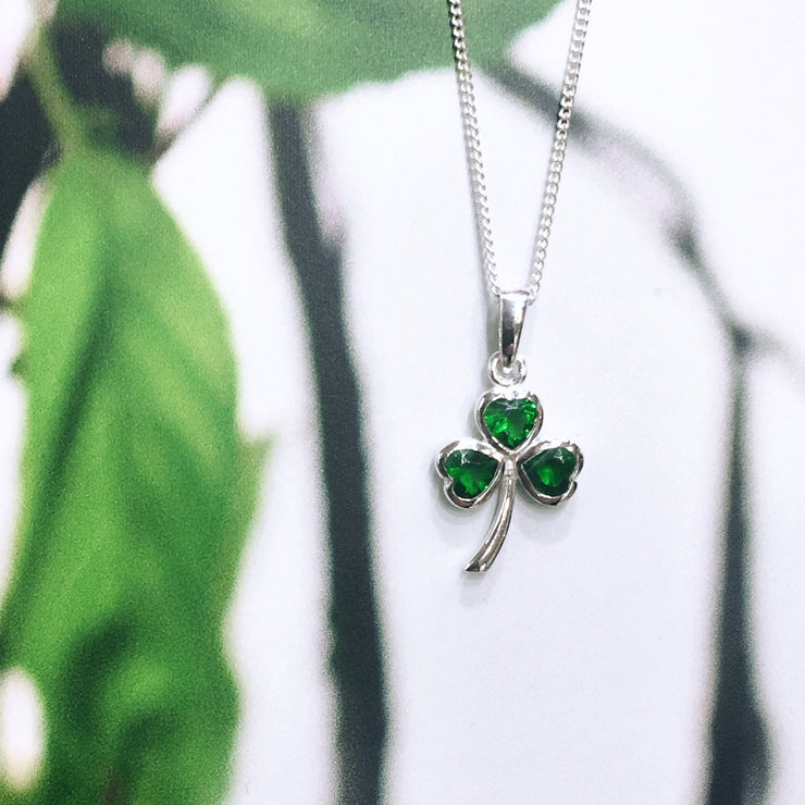 Sterling Silver Green Zirconia Shamrock Pendant