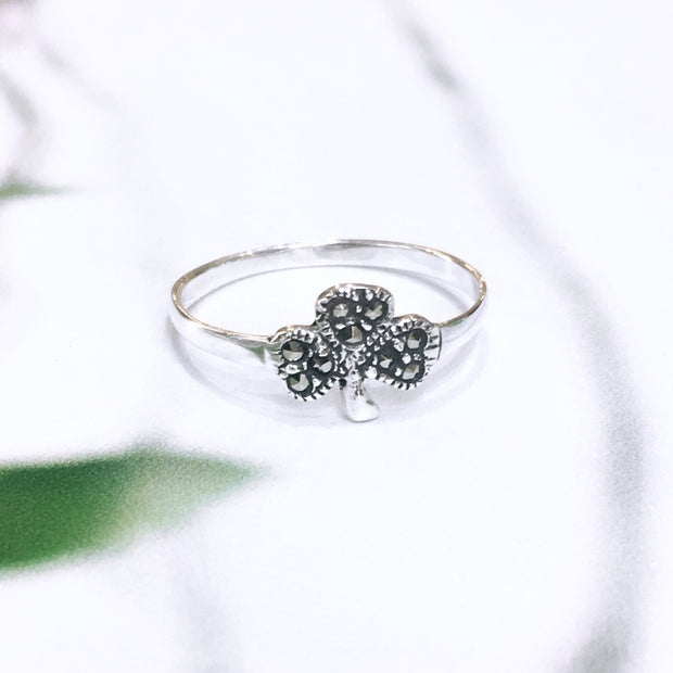 Maracite Shamrock Ring - Sterling Silver