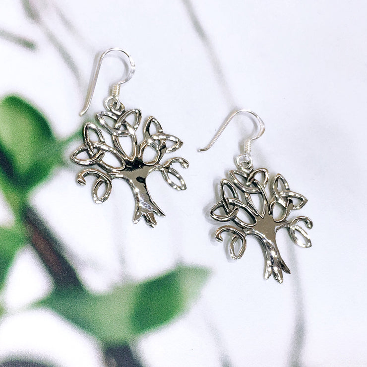 Sterling Silver Trinity Tree of Life Earrings