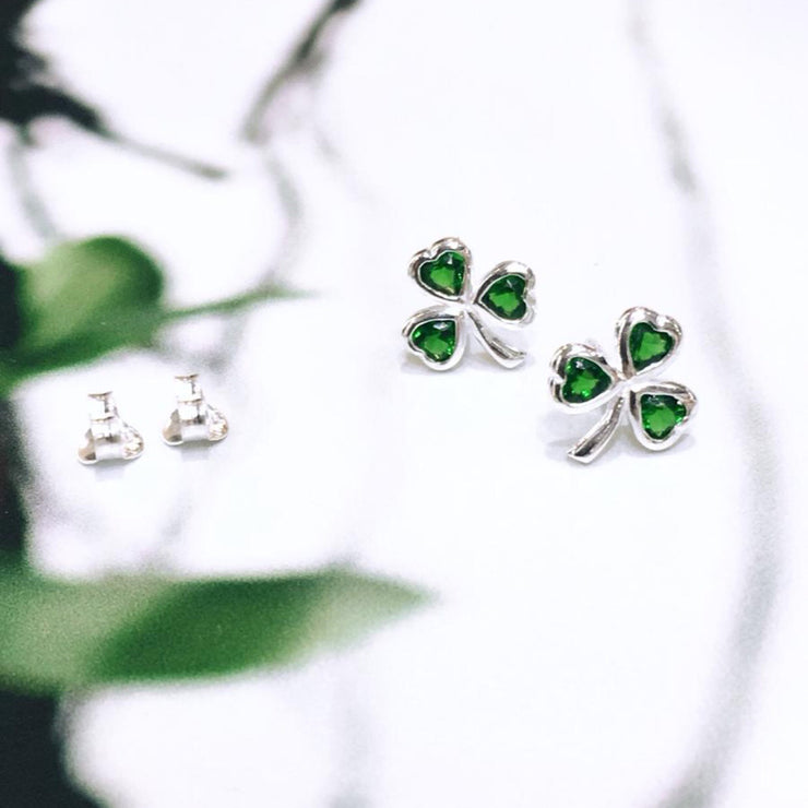 Shamrock Studs with Emerald CZ Stone