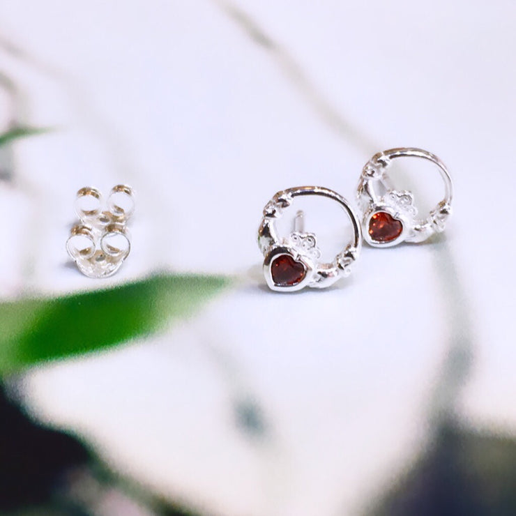 January (Garnet Zircon) Birthstone Claddagh Studs