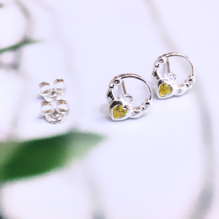 November (Citrine Zircon) Birthstone Claddagh Studs