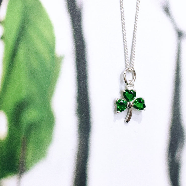 Sterling Silver Shamrock with Green Zirconia