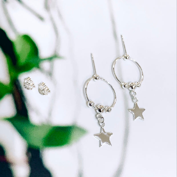 Sterling Silver Star Hoop Earrings